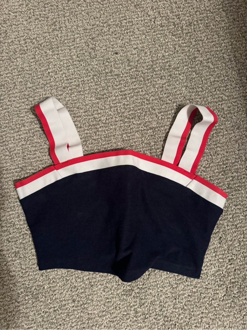 Beyond Yoga Navy Sports Bra with White Band and Red Trim